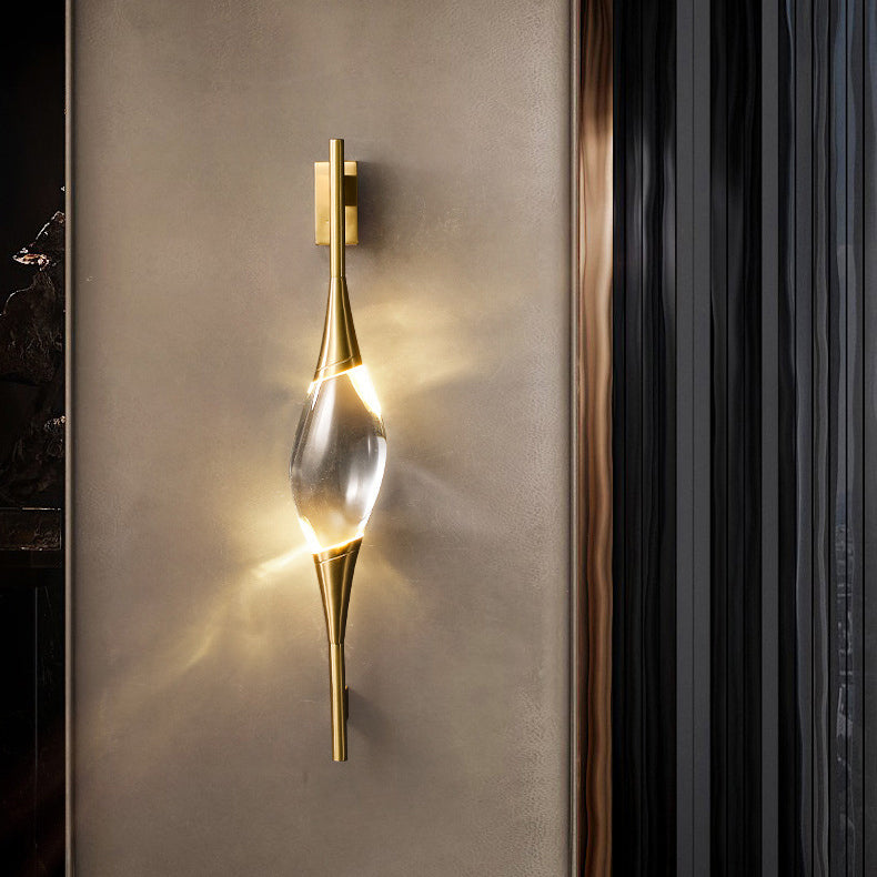 Modern Art Deco Brass Wall Sconce with Waterdrop Crystal Center
