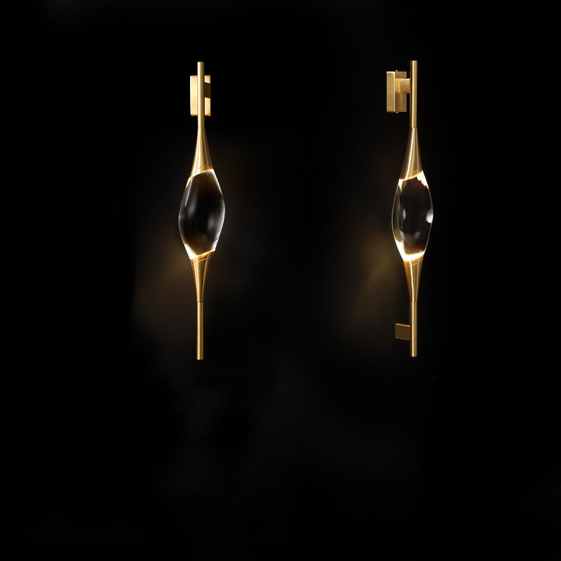 Modern Art Deco Brass Wall Sconce with Waterdrop Crystal Center