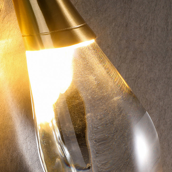 Modern Art Deco Brass Wall Sconce with Waterdrop Crystal Center