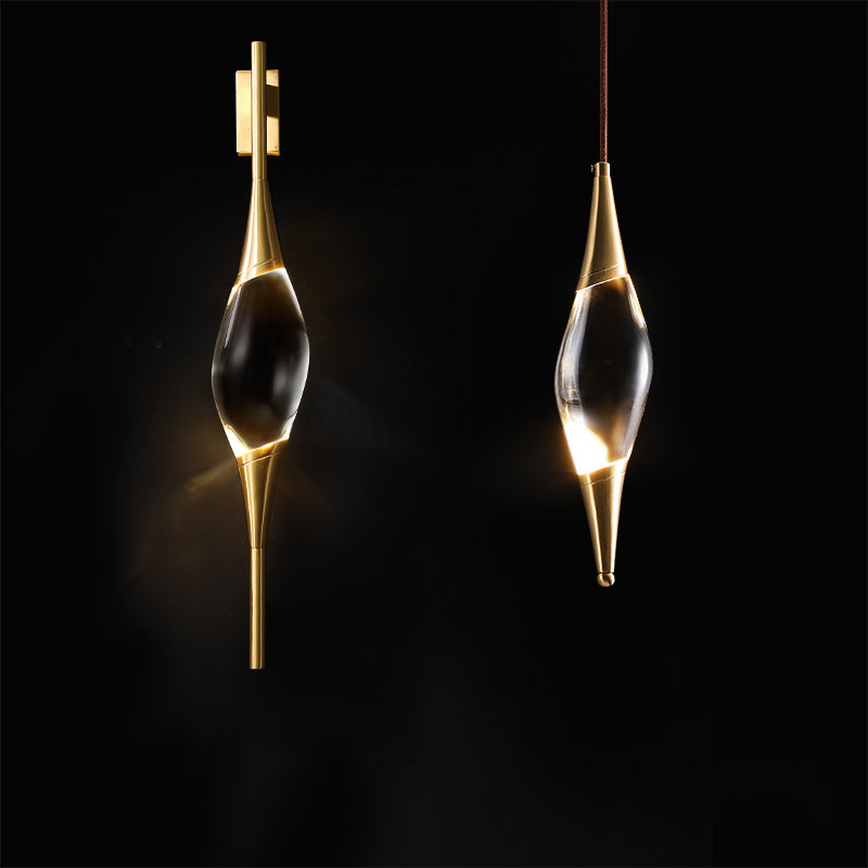 Modern Art Deco Brass Wall Sconce with Waterdrop Crystal Center