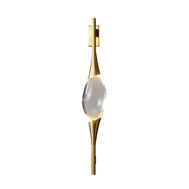 Modern Art Deco Brass Wall Sconce with Waterdrop Crystal Center