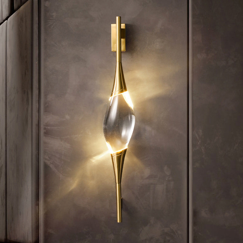 Modern Art Deco Brass Wall Sconce with Waterdrop Crystal Center