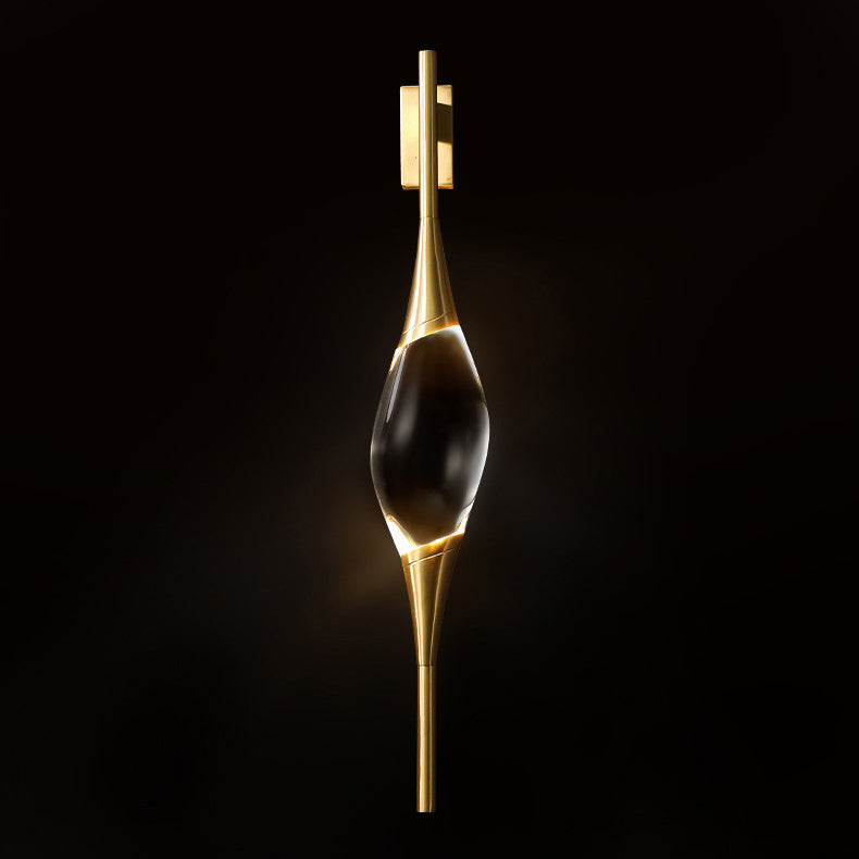 Modern Art Deco Brass Wall Sconce with Waterdrop Crystal Center