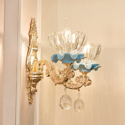 Applique murale traditionnelle en alliage de zinc européen céramique cristal 1/2 lumière pour salon 