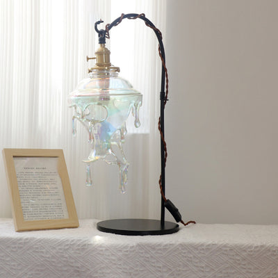 Lampe de table contemporaine créative en résine goutte d'eau et métal cuivre à 1 lumière pour chambre 