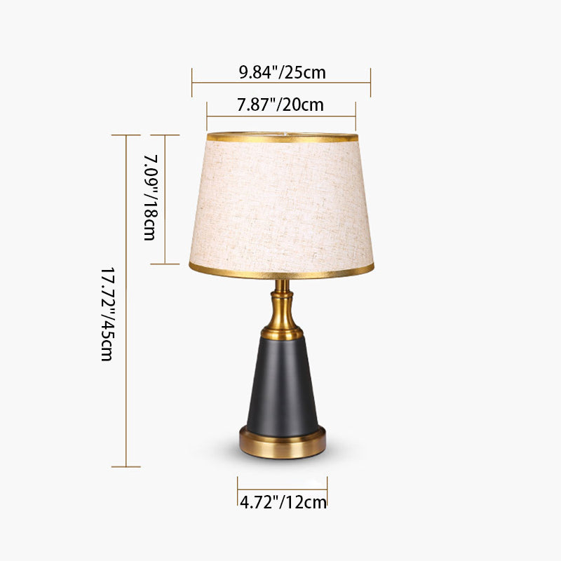 Lámpara de mesa de 1 luz con pantalla cónica de metal de tela china tradicional para dormitorio 
