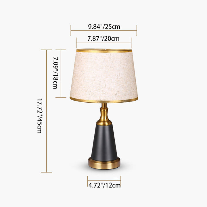 Lámpara de mesa de 1 luz con pantalla cónica de metal de tela china tradicional para dormitorio 