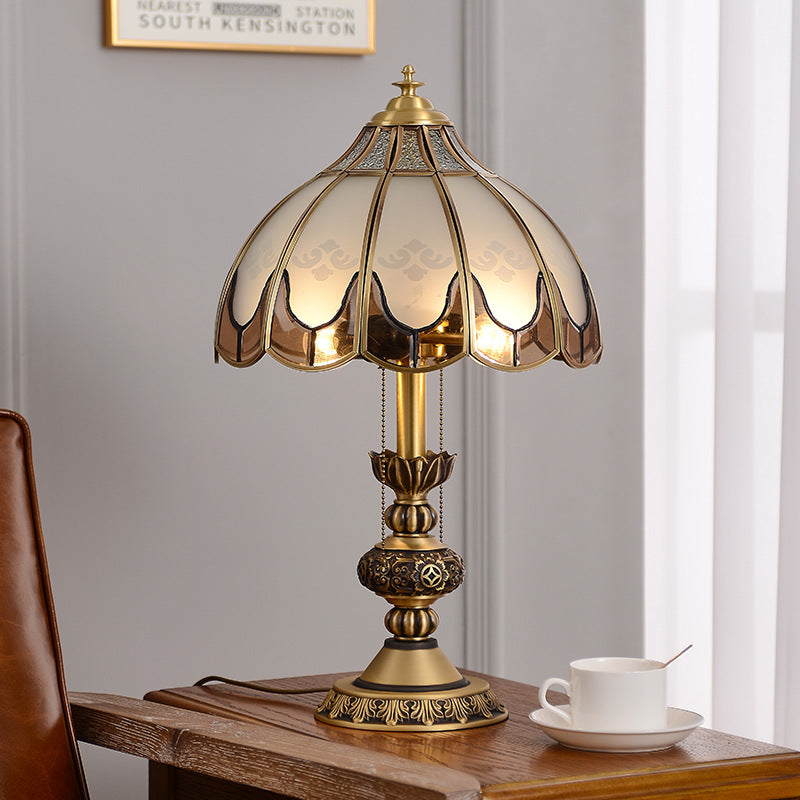 Moderne Luxuskuppel Kupferglas 2-Licht Tischlampe für das Schlafzimmer 