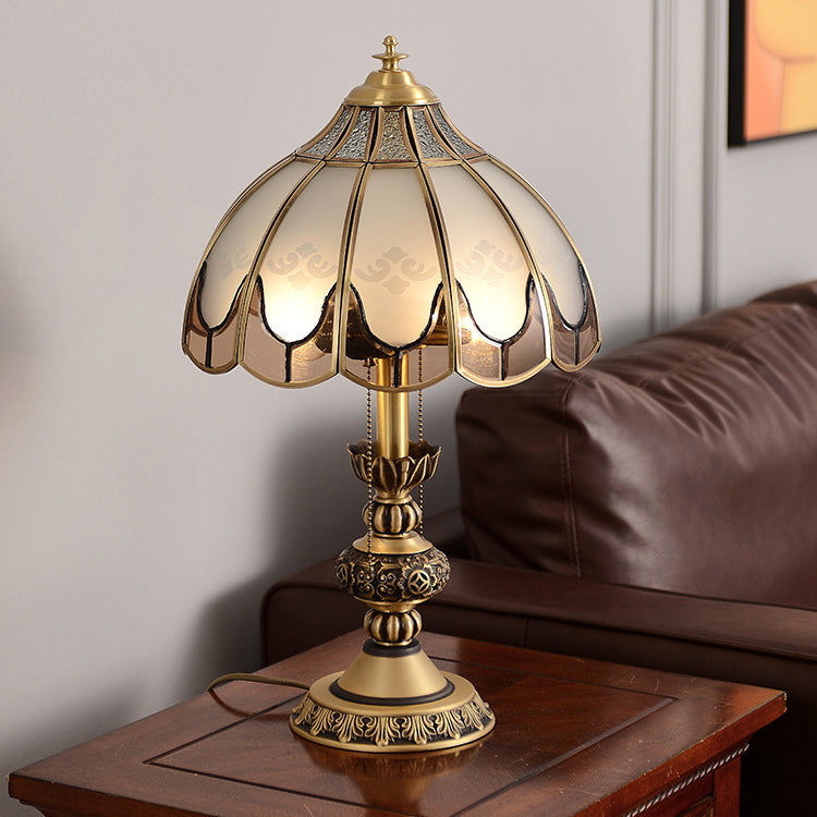 Moderne Luxuskuppel Kupferglas 2-Licht Tischlampe für das Schlafzimmer 