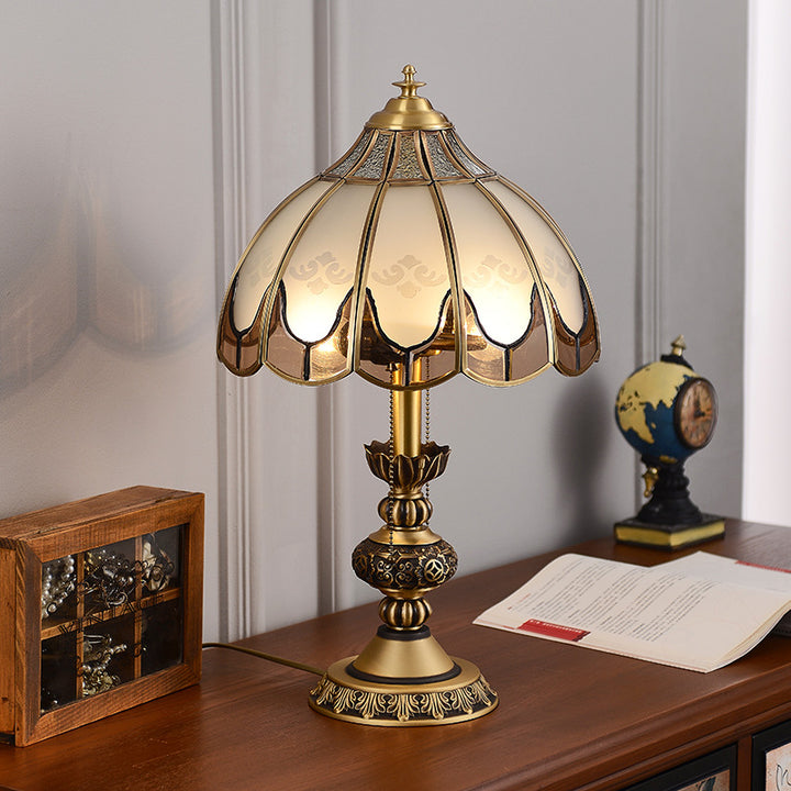 Moderne Luxuskuppel Kupferglas 2-Licht Tischlampe für das Schlafzimmer 