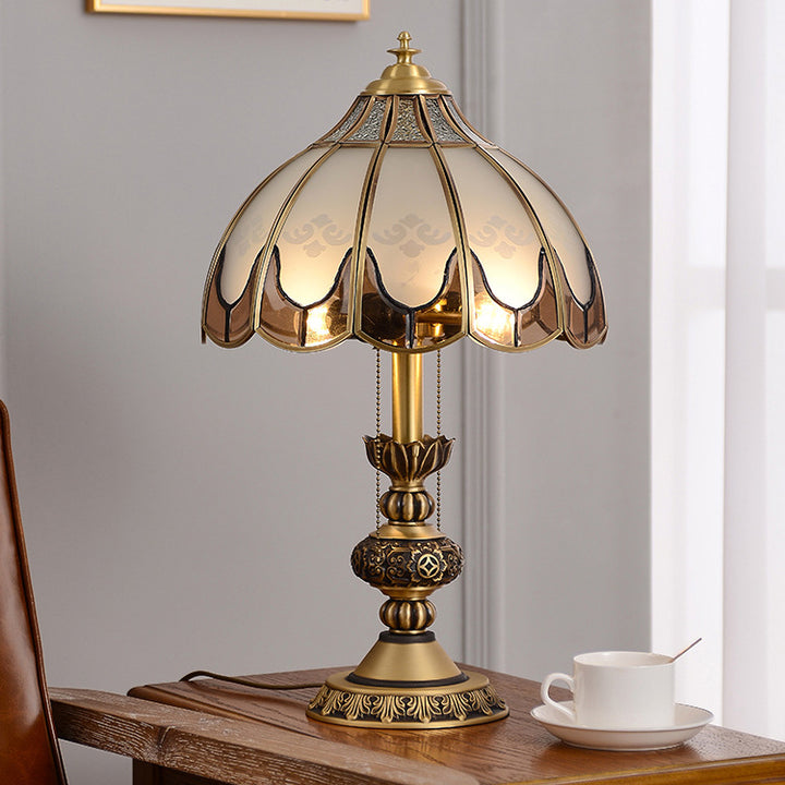 Moderne Luxuskuppel Kupferglas 2-Licht Tischlampe für das Schlafzimmer 