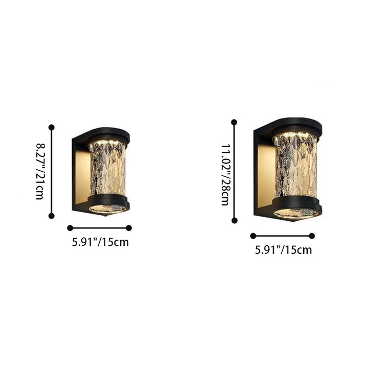 Moderna Lámpara Apliqué de Pared LED de Cristal Cilíndrica de Acero Inoxidable Impermeable de Lujo para Patio Exterior 