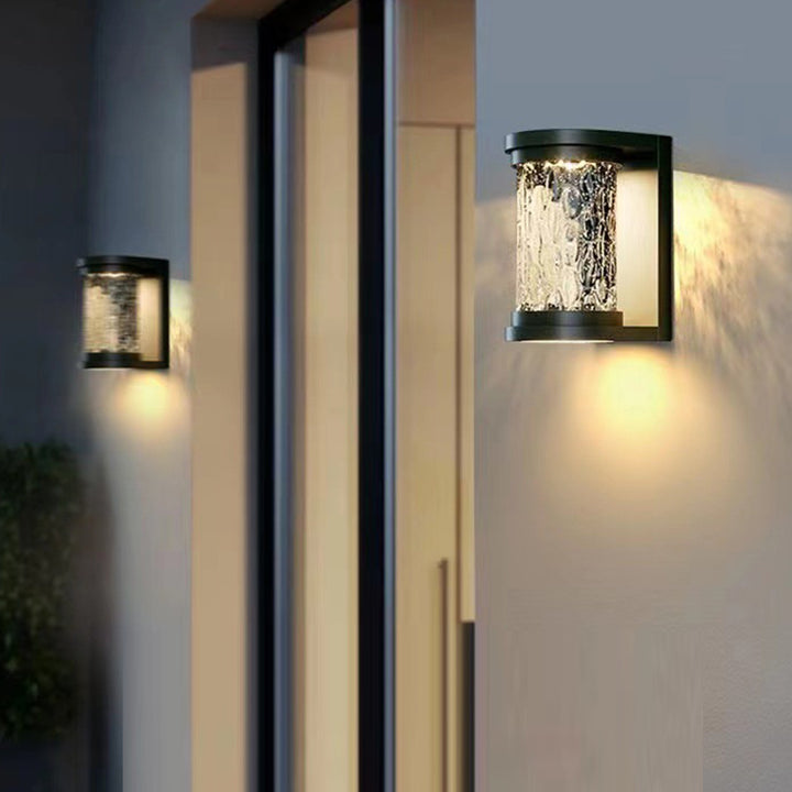 Moderna Lámpara Apliqué de Pared LED de Cristal Cilíndrica de Acero Inoxidable Impermeable de Lujo para Patio Exterior 