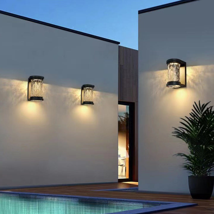 Moderna Lámpara Apliqué de Pared LED de Cristal Cilíndrica de Acero Inoxidable Impermeable de Lujo para Patio Exterior 