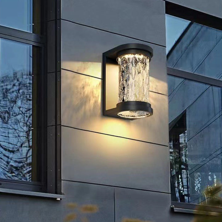 Moderna Lámpara Apliqué de Pared LED de Cristal Cilíndrica de Acero Inoxidable Impermeable de Lujo para Patio Exterior 