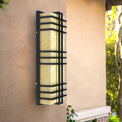 Applique murale LED en marbre inox rectangulaire étanche traditionnelle chinoise pour patio extérieur 