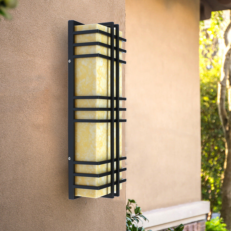 Applique murale LED en marbre inox rectangulaire étanche traditionnelle chinoise pour patio extérieur 
