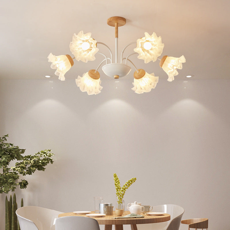 Moderne nordische Glockenblume Kronleuchter aus Eisen, Holz &amp; Acryl – 3/6/8 Lichter für das Wohnzimmer 