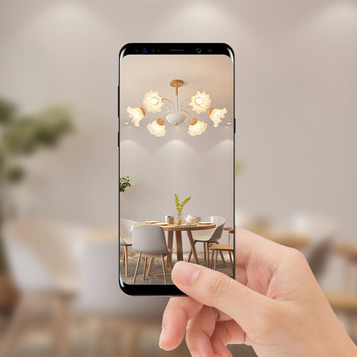 Moderne nordische Glockenblume Kronleuchter aus Eisen, Holz &amp; Acryl – 3/6/8 Lichter für das Wohnzimmer 