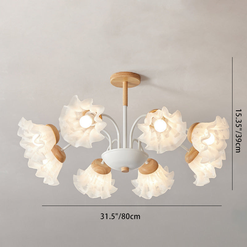 Moderne nordische Glockenblume Kronleuchter aus Eisen, Holz &amp; Acryl – 3/6/8 Lichter für das Wohnzimmer 