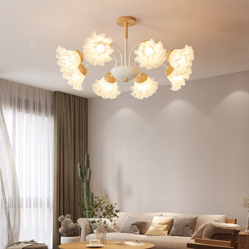 Moderne nordische Glockenblume Kronleuchter aus Eisen, Holz &amp; Acryl – 3/6/8 Lichter für das Wohnzimmer 