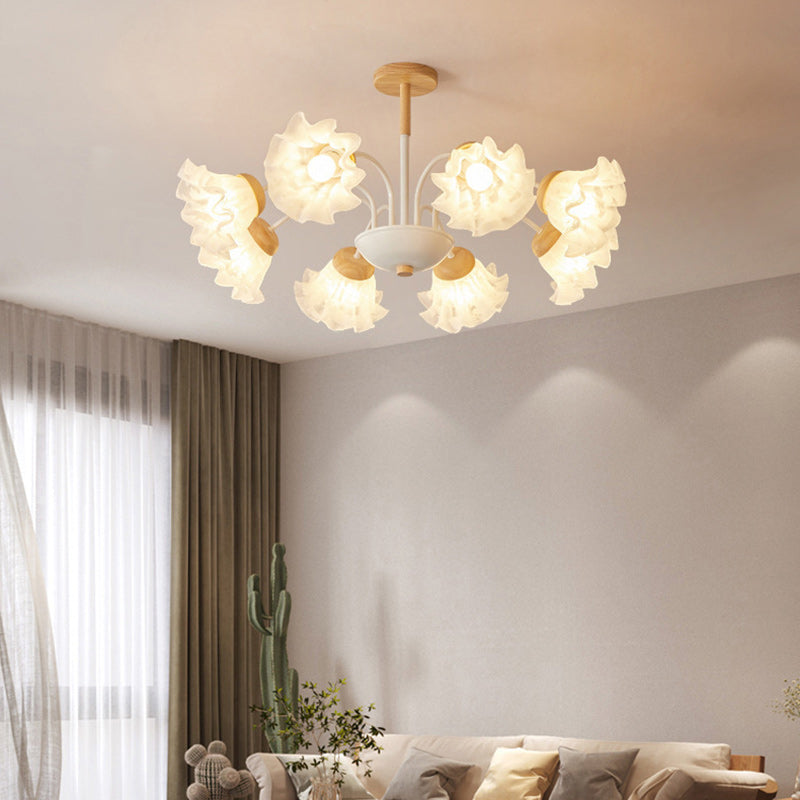 Moderne nordische Glockenblume Kronleuchter aus Eisen, Holz &amp; Acryl – 3/6/8 Lichter für das Wohnzimmer 