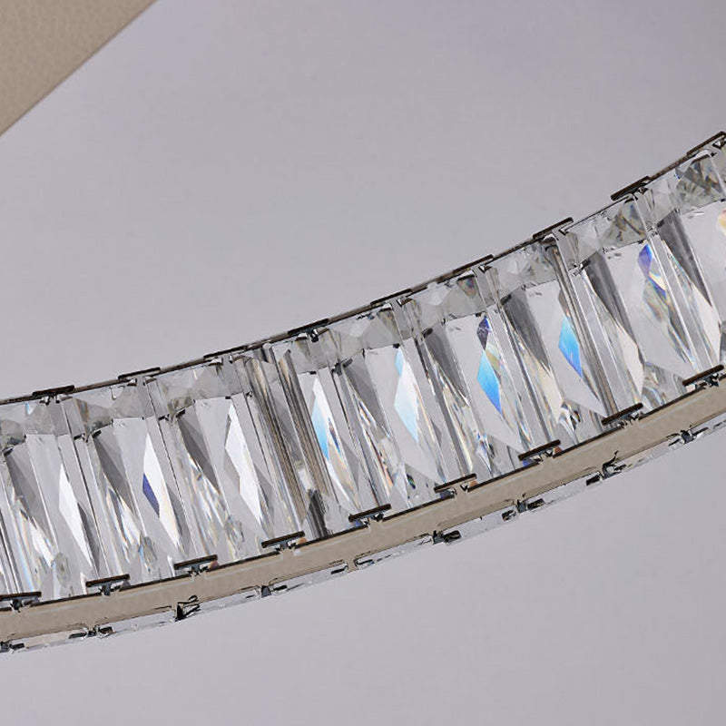 Modern Luxury Double Ring Crystal Semi-Flush Mount Ceiling Light with Stainless Steel Frame LED for Living Room