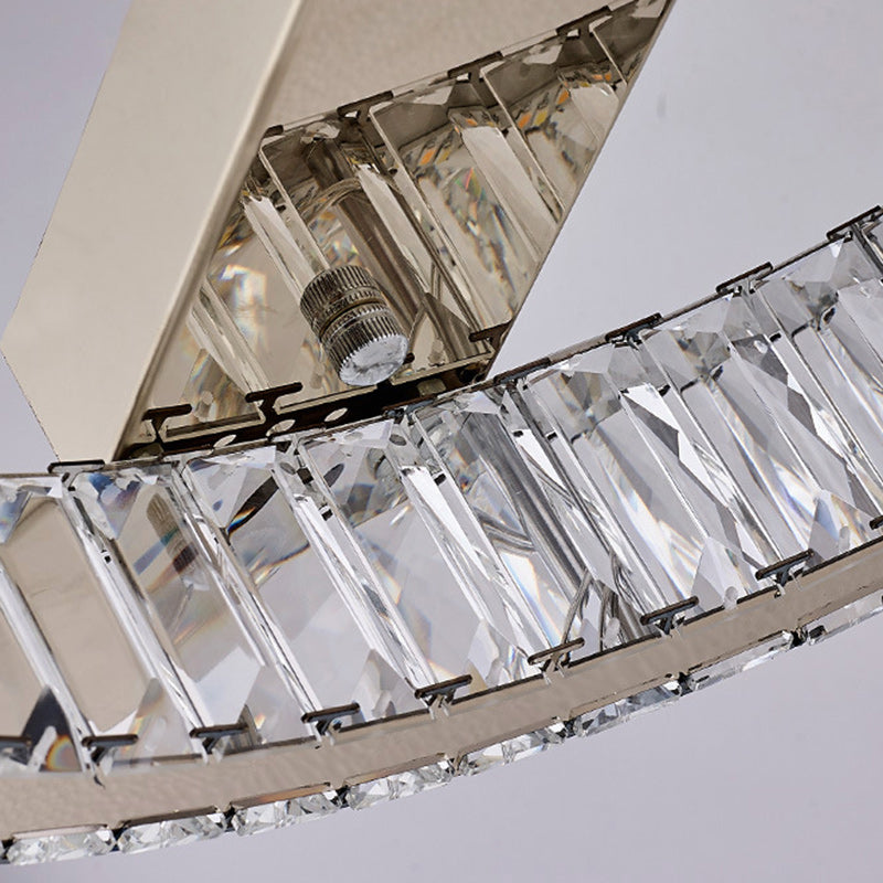 Modern Luxury Double Ring Crystal Semi-Flush Mount Ceiling Light with Stainless Steel Frame LED for Living Room