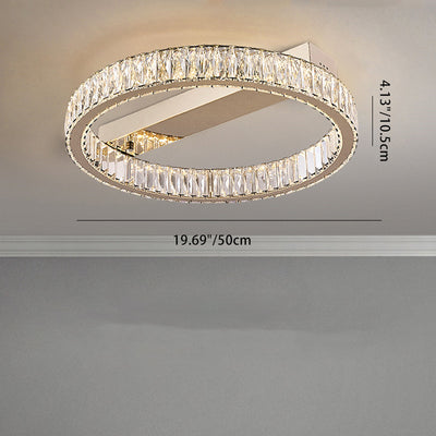 Modern Luxury Double Ring Crystal Semi-Flush Mount Ceiling Light with Stainless Steel Frame LED for Living Room