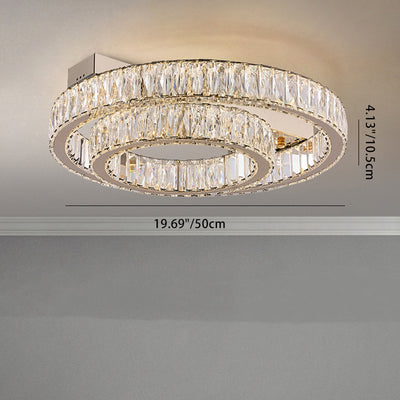 Modern Luxury Double Ring Crystal Semi-Flush Mount Ceiling Light with Stainless Steel Frame LED for Living Room