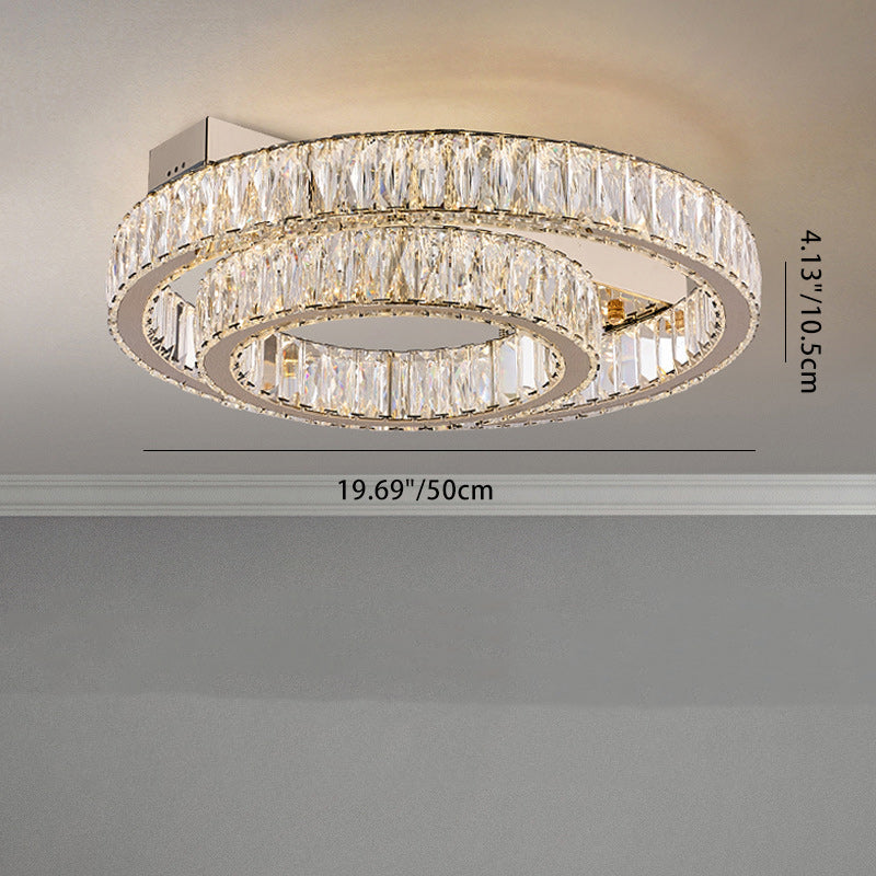 Modern Luxury Double Ring Crystal Semi-Flush Mount Ceiling Light with Stainless Steel Frame LED for Living Room
