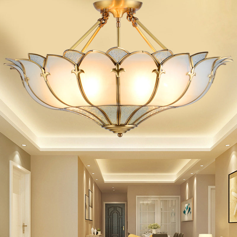 Moderne Mid-Century Palastkuppel Semi-Flush Mount Deckenleuchte in Kupfer & Glas 4/6 Licht für das Schlafzimmer 