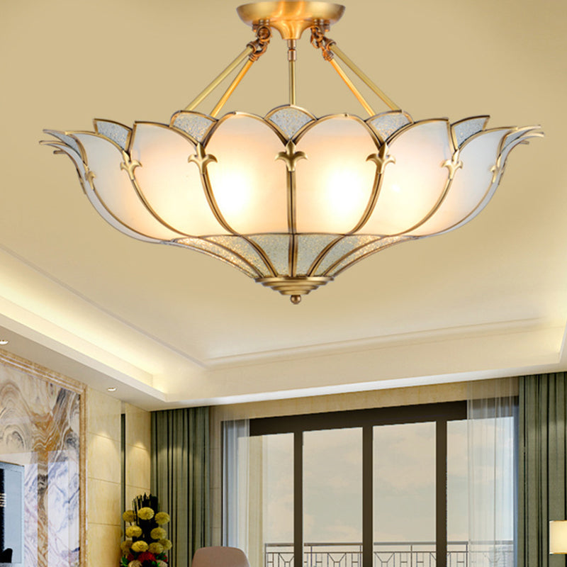 Moderne Mid-Century Palastkuppel Semi-Flush Mount Deckenleuchte in Kupfer & Glas 4/6 Licht für das Schlafzimmer 