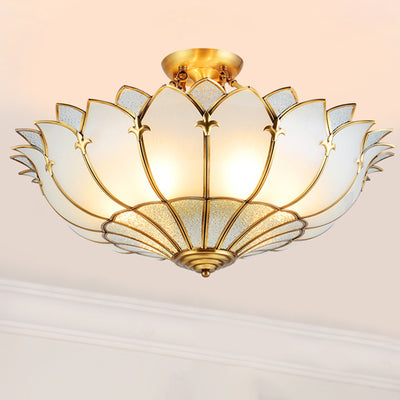Moderne Mid-Century Palastkuppel Semi-Flush Mount Deckenleuchte in Kupfer & Glas 4/6 Licht für das Schlafzimmer 