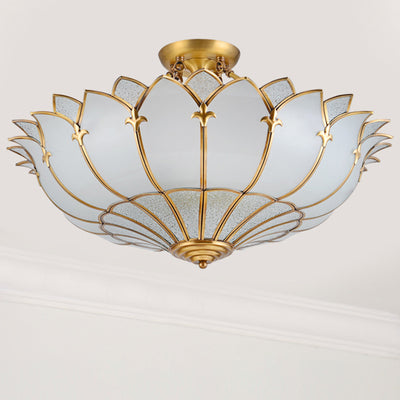 Moderne Mid-Century Palastkuppel Semi-Flush Mount Deckenleuchte in Kupfer & Glas 4/6 Licht für das Schlafzimmer 