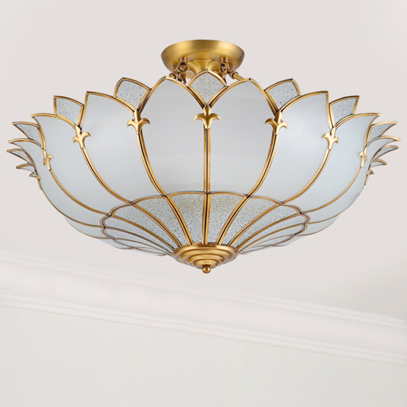 Moderne Mid-Century Palastkuppel Semi-Flush Mount Deckenleuchte in Kupfer & Glas 4/6 Licht für das Schlafzimmer 