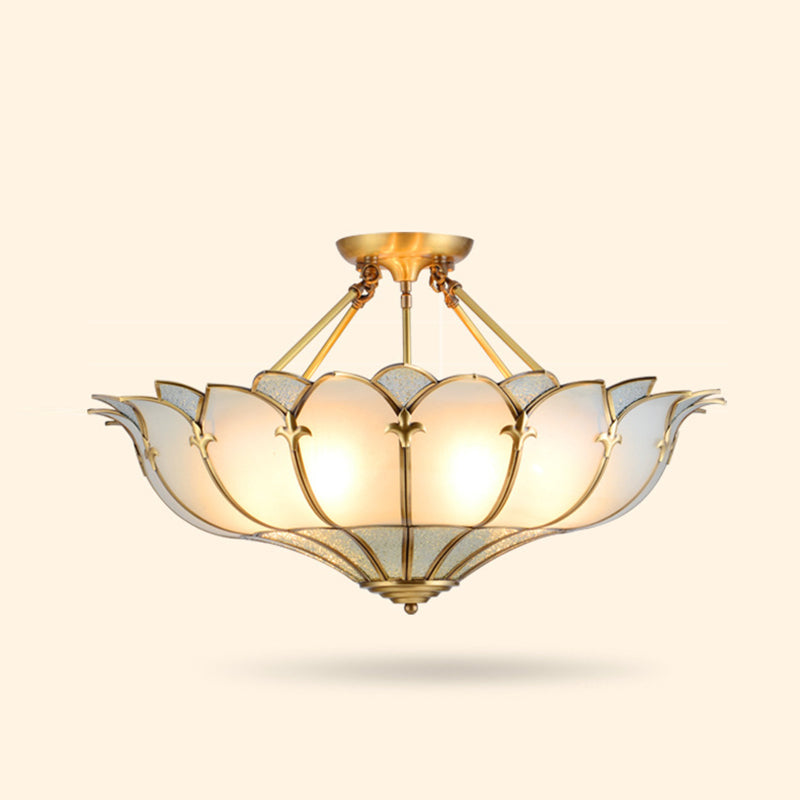 Dôme de palais moderne de milieu du siècle semi-encastré plafonnier en cuivre et verre 4/6 lumières pour chambre 