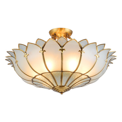 Moderne Mid-Century Palastkuppel Semi-Flush Mount Deckenleuchte in Kupfer & Glas 4/6 Licht für das Schlafzimmer 