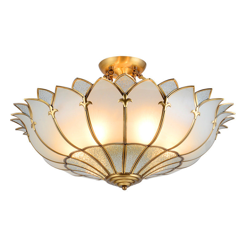 Moderne Mid-Century Palastkuppel Semi-Flush Mount Deckenleuchte in Kupfer & Glas 4/6 Licht für das Schlafzimmer 