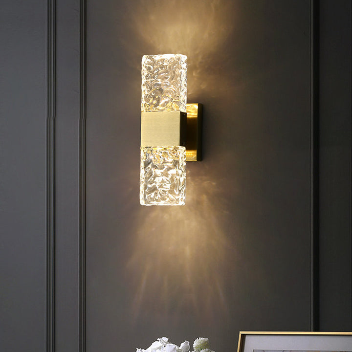 Applique murale rectangulaire en cristal de luxe moderne avec base en acier inoxydable LED pour chambre 