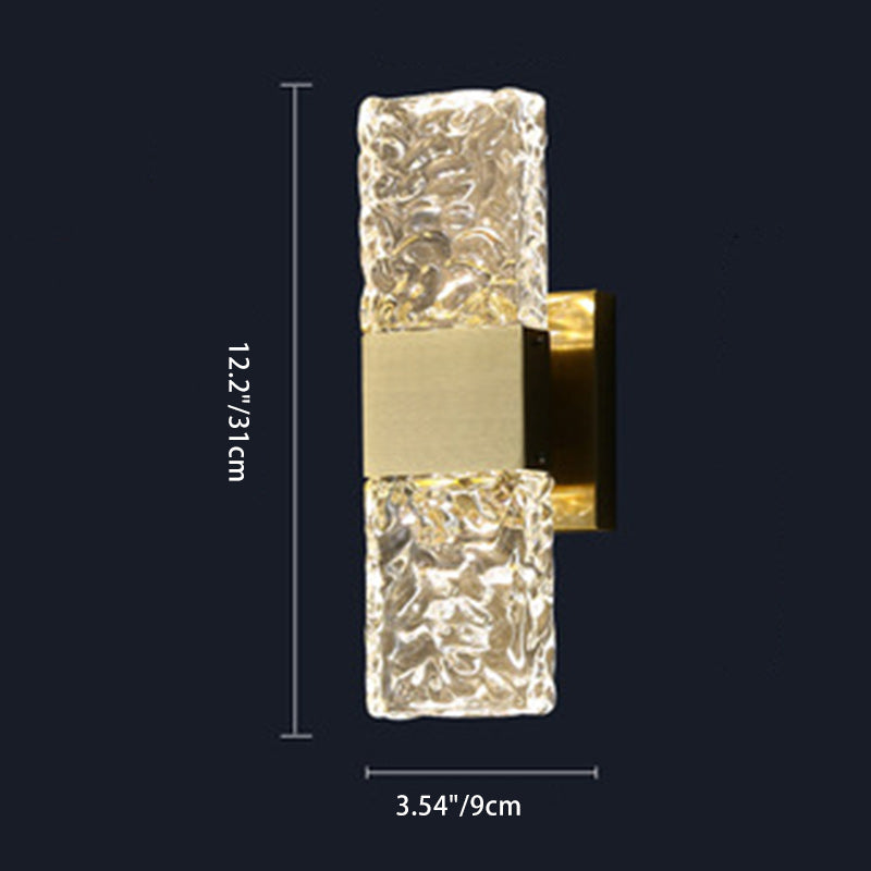 Applique murale rectangulaire en cristal de luxe moderne avec base en acier inoxydable LED pour chambre 