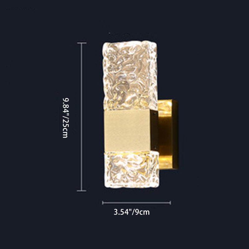 Applique murale rectangulaire en cristal de luxe moderne avec base en acier inoxydable LED pour chambre 