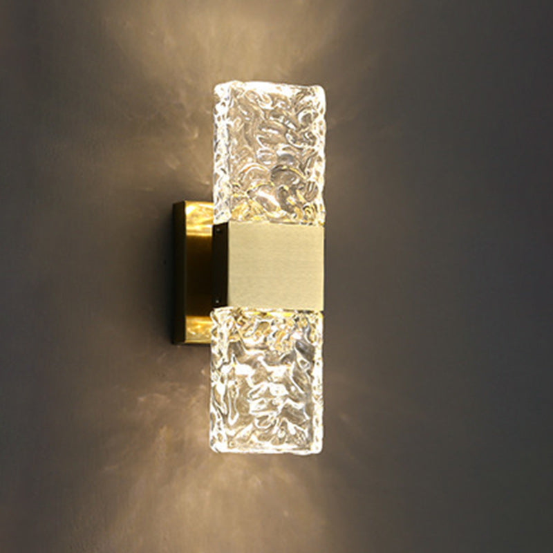 Applique murale rectangulaire en cristal de luxe moderne avec base en acier inoxydable LED pour chambre 