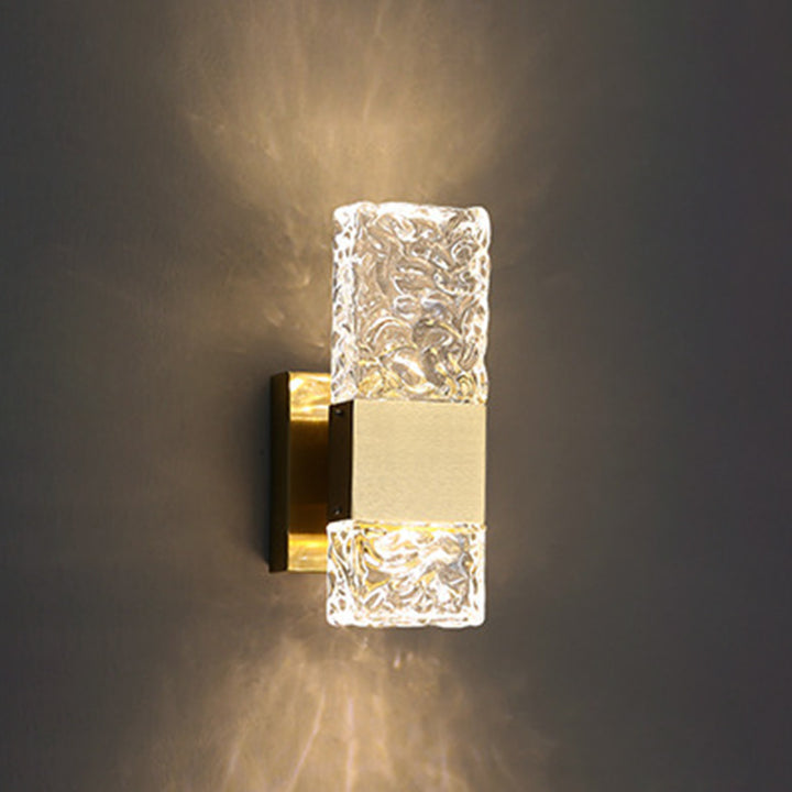 Applique murale rectangulaire en cristal de luxe moderne avec base en acier inoxydable LED pour chambre 