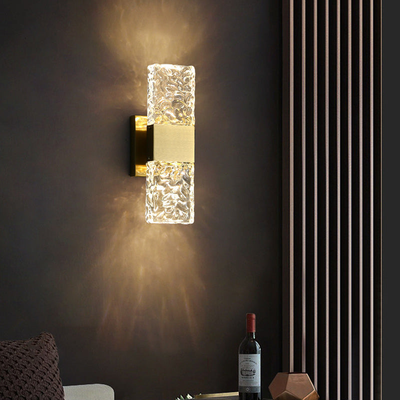 Applique murale rectangulaire en cristal de luxe moderne avec base en acier inoxydable LED pour chambre 