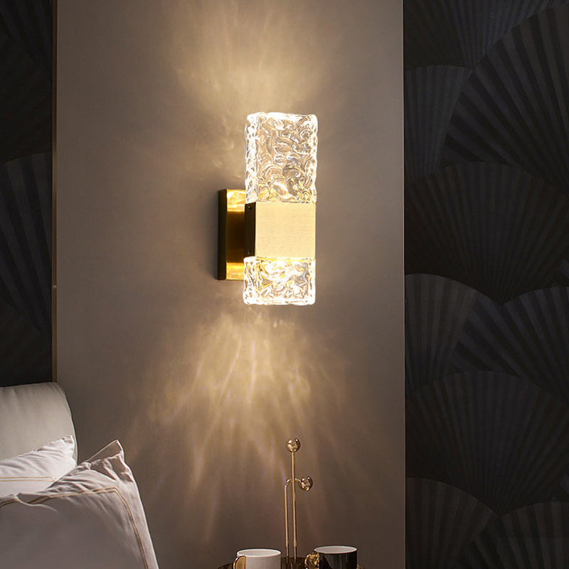 Applique murale rectangulaire en cristal de luxe moderne avec base en acier inoxydable LED pour chambre 