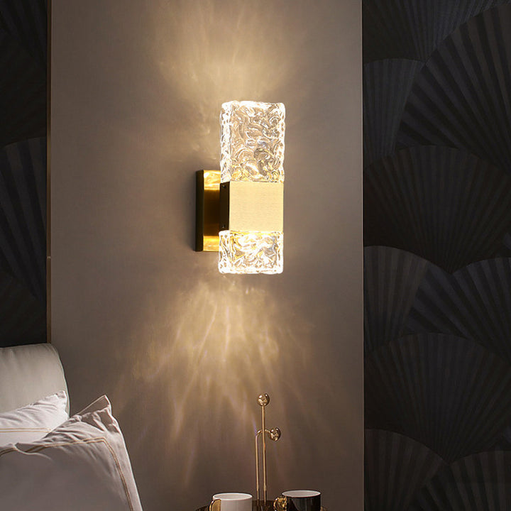 Applique murale rectangulaire en cristal de luxe moderne avec base en acier inoxydable LED pour chambre 