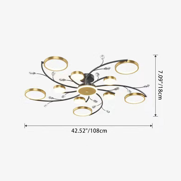 Contemporary Nordic Blossom Round Metal Acrylic Silicone Crystal LED Semi-Flush Mount Ceiling Light For Living Room