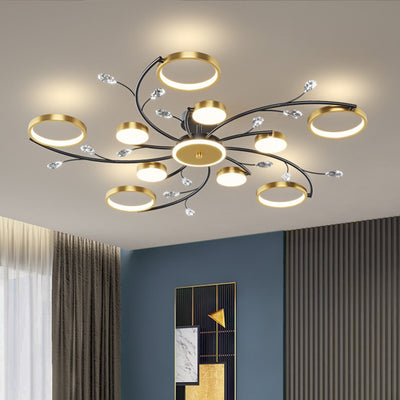 Lustre semi-encastré à LED en métal acrylique silicone cristal rond Blossom nordique contemporain pour salon 