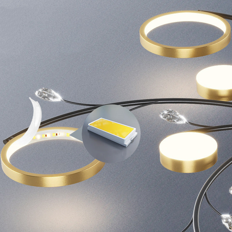 Lustre semi-encastré à LED en métal acrylique silicone cristal rond Blossom nordique contemporain pour salon 